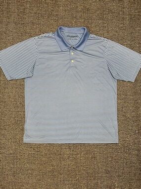 Weatherproof Light Blue and White Striped Polo